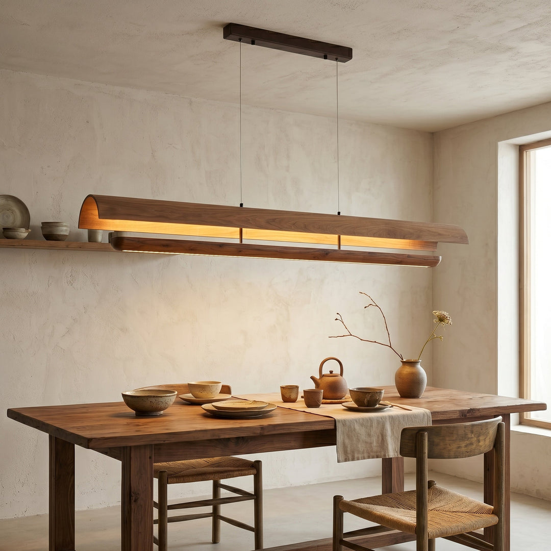 Rinireon lampadario lineare in legno noce