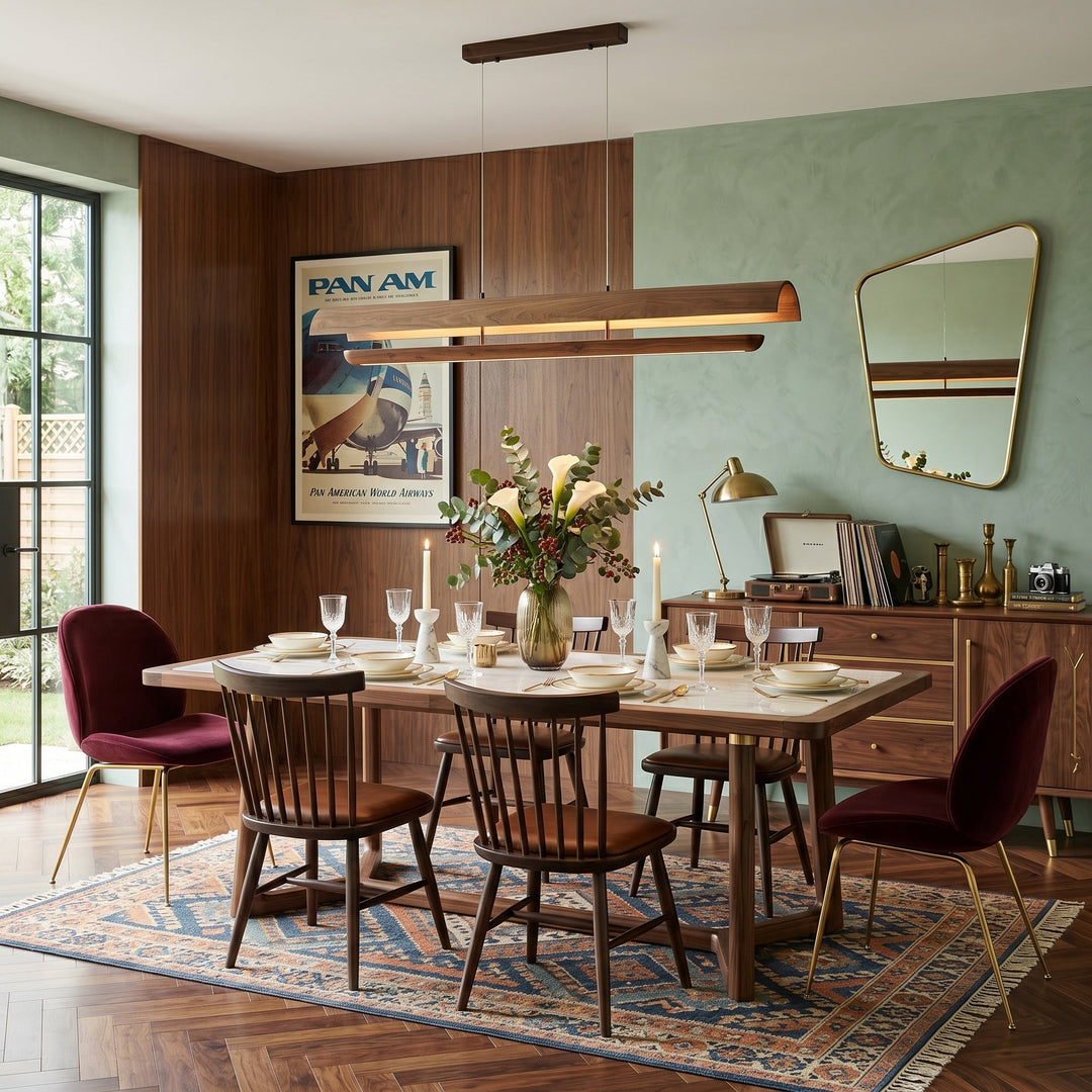 Rinireon lampadario lineare in legno noce