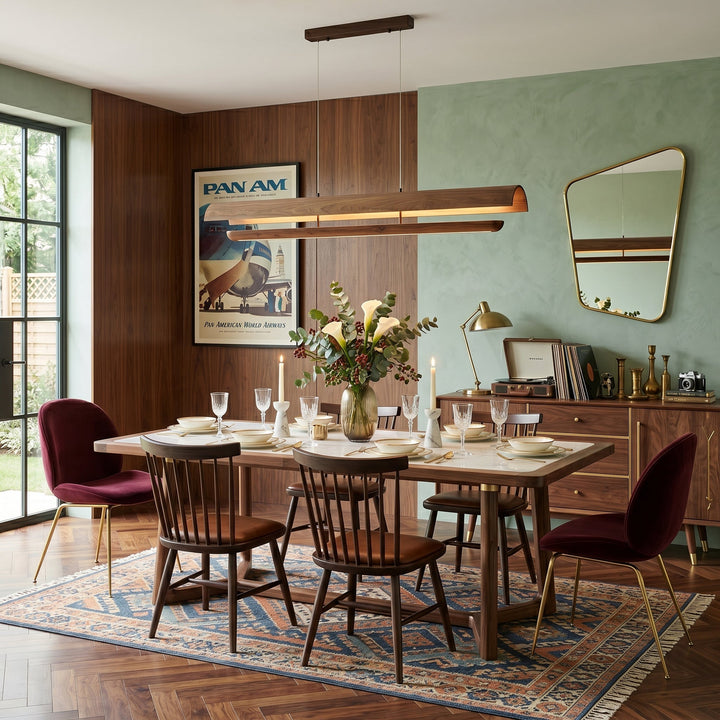 Rinireon lampadario lineare in legno noce