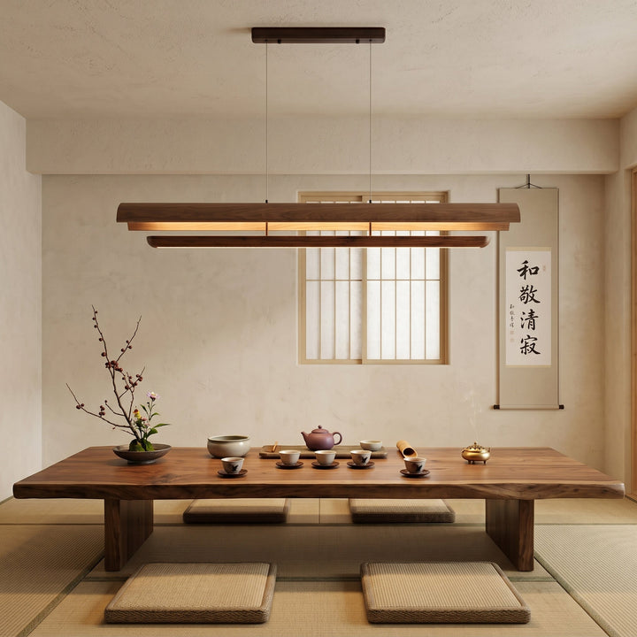 Rinireon lampadario lineare in legno noce