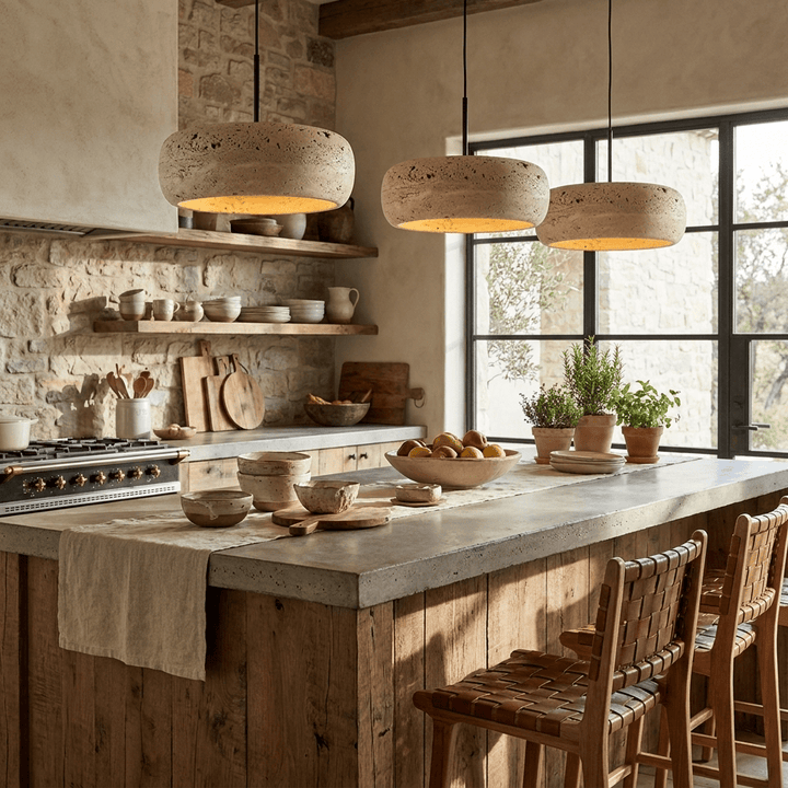 Donut lampada a sospensione in travertino