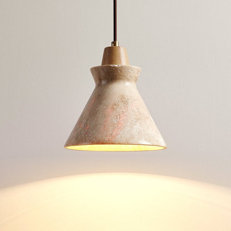 Ember lampada a sospensione con Paralume Conico in travertino Giallo