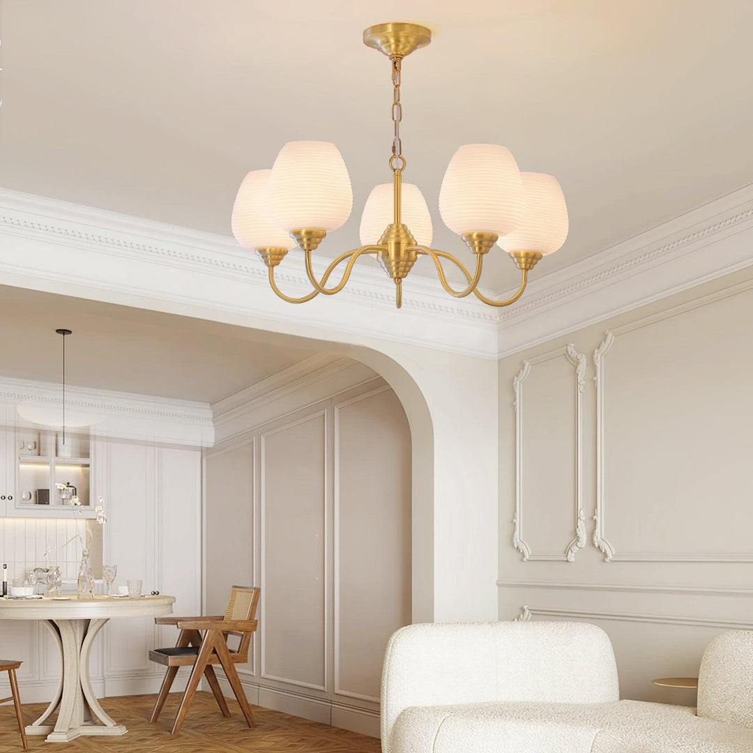 Celenian lampadario ottone Antico vetro bianco