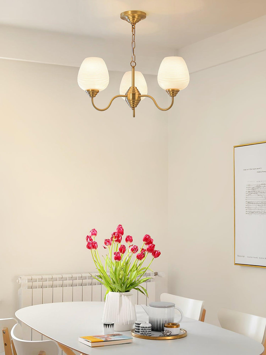 Celenian lampadario ottone Antico vetro bianco