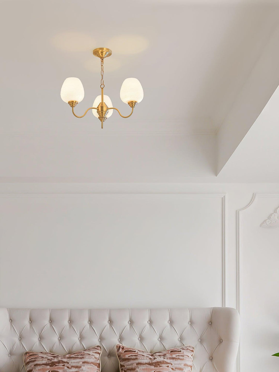 Celenian lampadario ottone Antico vetro bianco