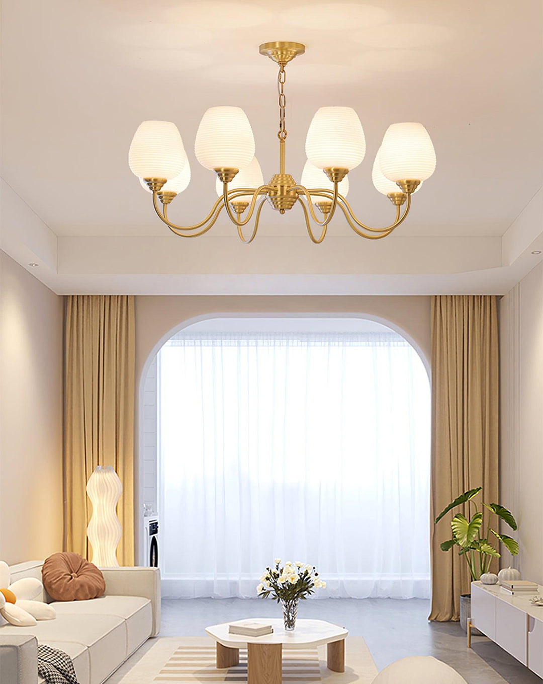 Celenian lampadario ottone Antico vetro bianco