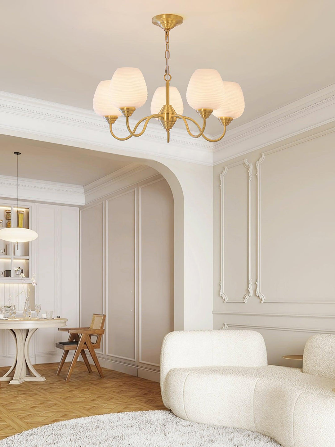 Celenian lampadario ottone Antico vetro bianco