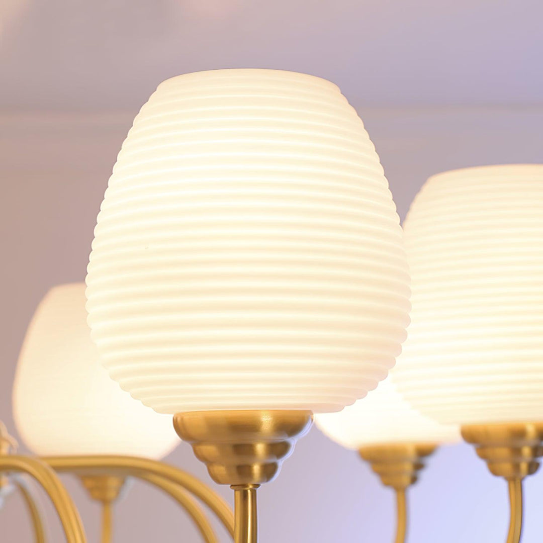 Celenian lampadario ottone Antico vetro bianco