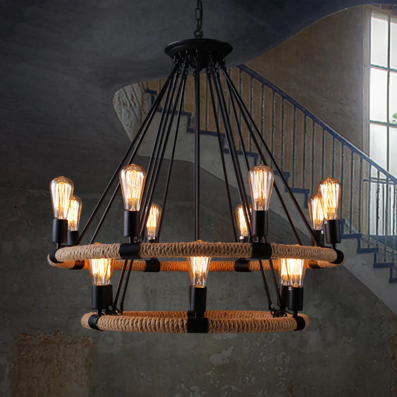 Epoch Design Metallo/Corda LED Sospensione Nero Soggiorno/Bar/Ristorante