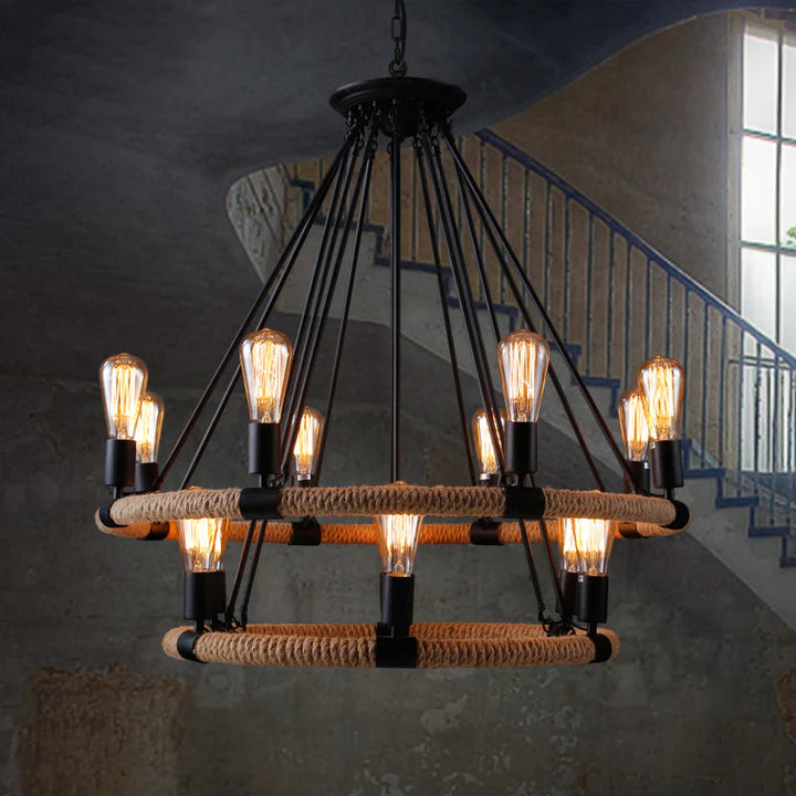 Epoch Design Metallo/Corda LED Sospensione Nero Soggiorno/Bar/Ristorante