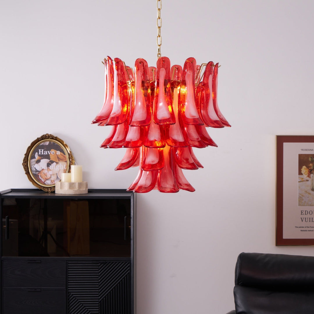 Celarine lampadario a petali Rossi in vetro Stratificato Artistico