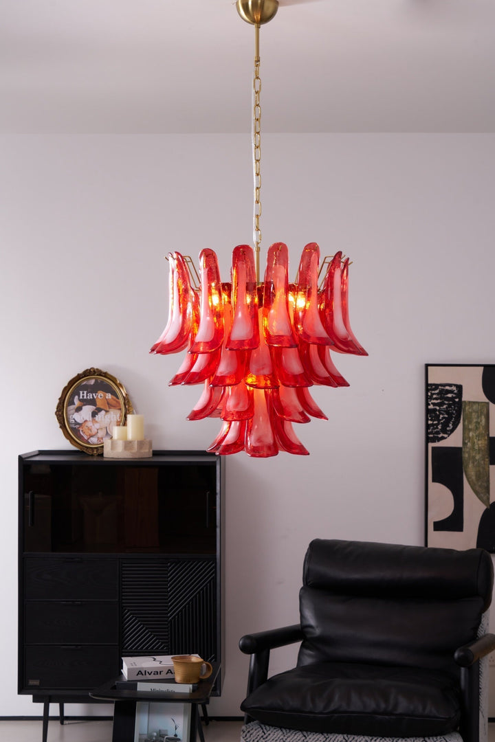 Celarine lampadario a petali Rossi in vetro Stratificato Artistico
