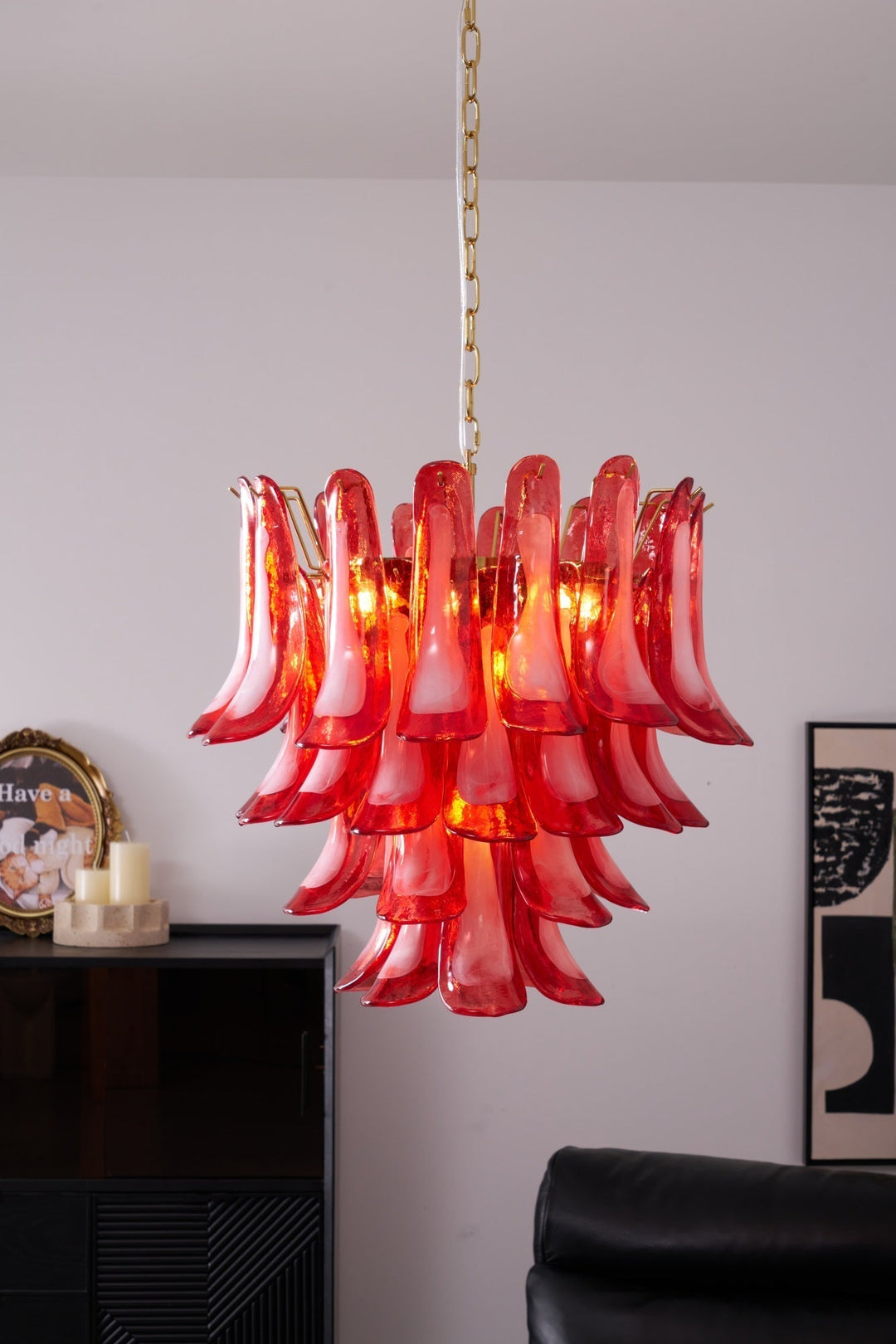 Celarine lampadario a petali Rossi in vetro Stratificato Artistico
