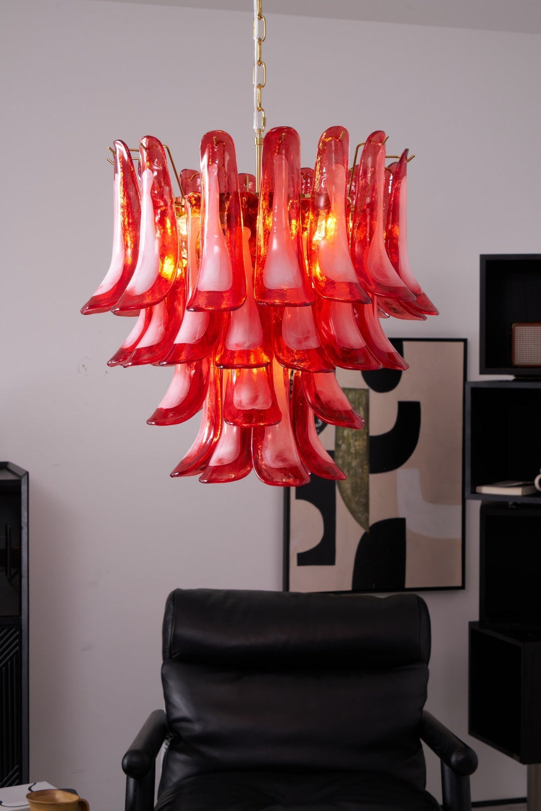 Celarine lampadario a petali Rossi in vetro Stratificato Artistico