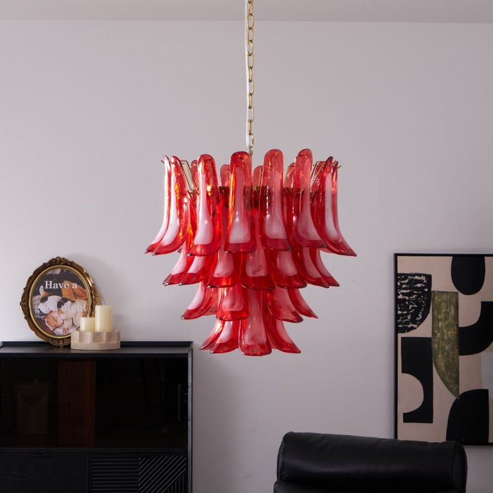 Celarine lampadario a petali Rossi in vetro Stratificato Artistico