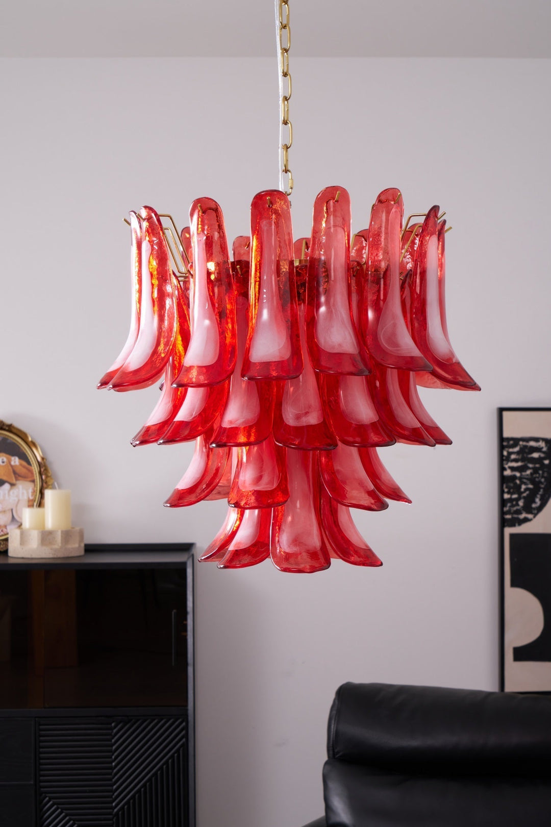 Celarine lampadario a petali Rossi in vetro Stratificato Artistico