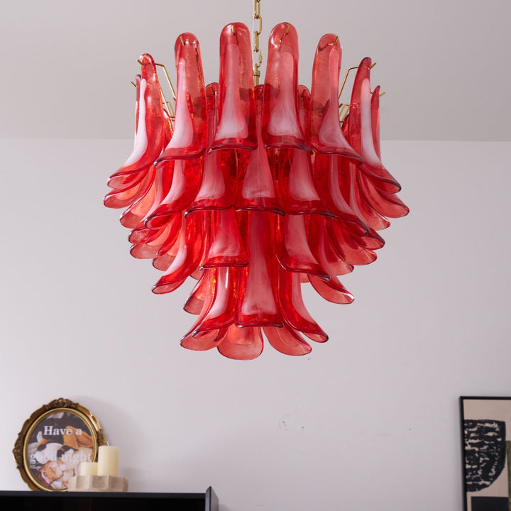 Celarine lampadario a petali Rossi in vetro Stratificato Artistico