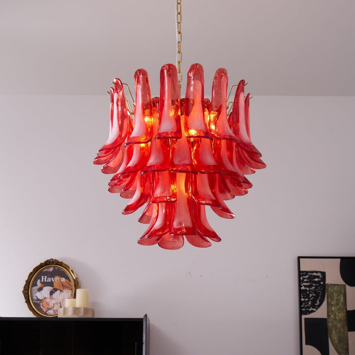 Celarine lampadario a petali Rossi in vetro Stratificato Artistico