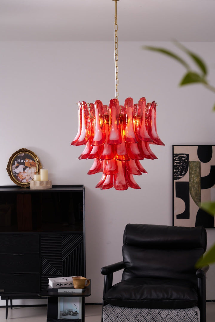Celarine lampadario a petali Rossi in vetro Stratificato Artistico