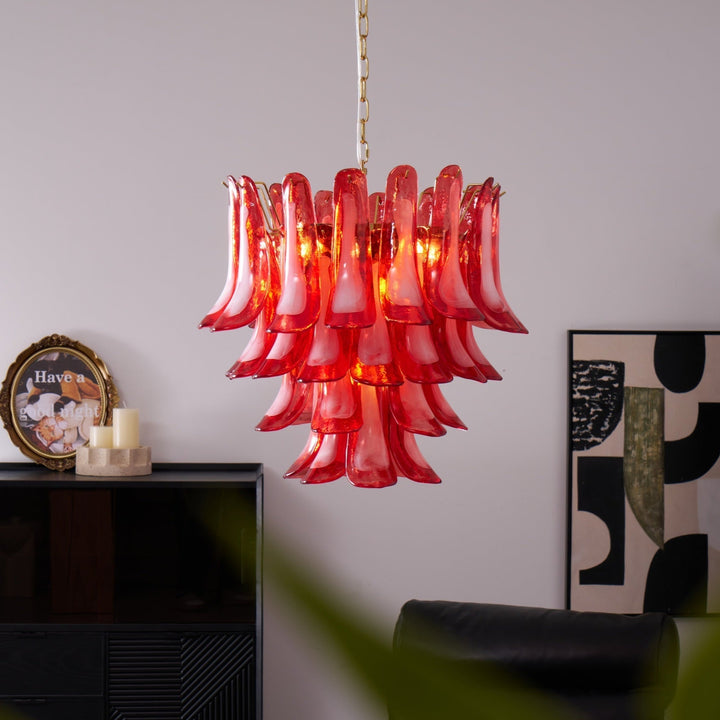 Celarine lampadario a petali Rossi in vetro Stratificato Artistico