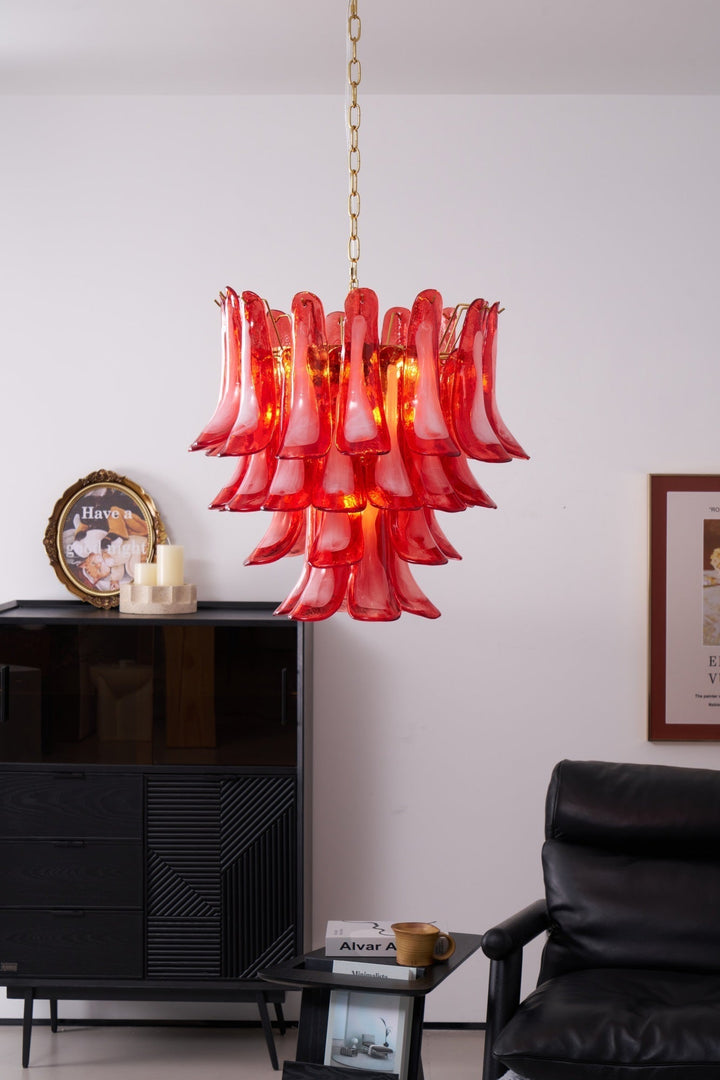 Celarine lampadario a petali Rossi in vetro Stratificato Artistico