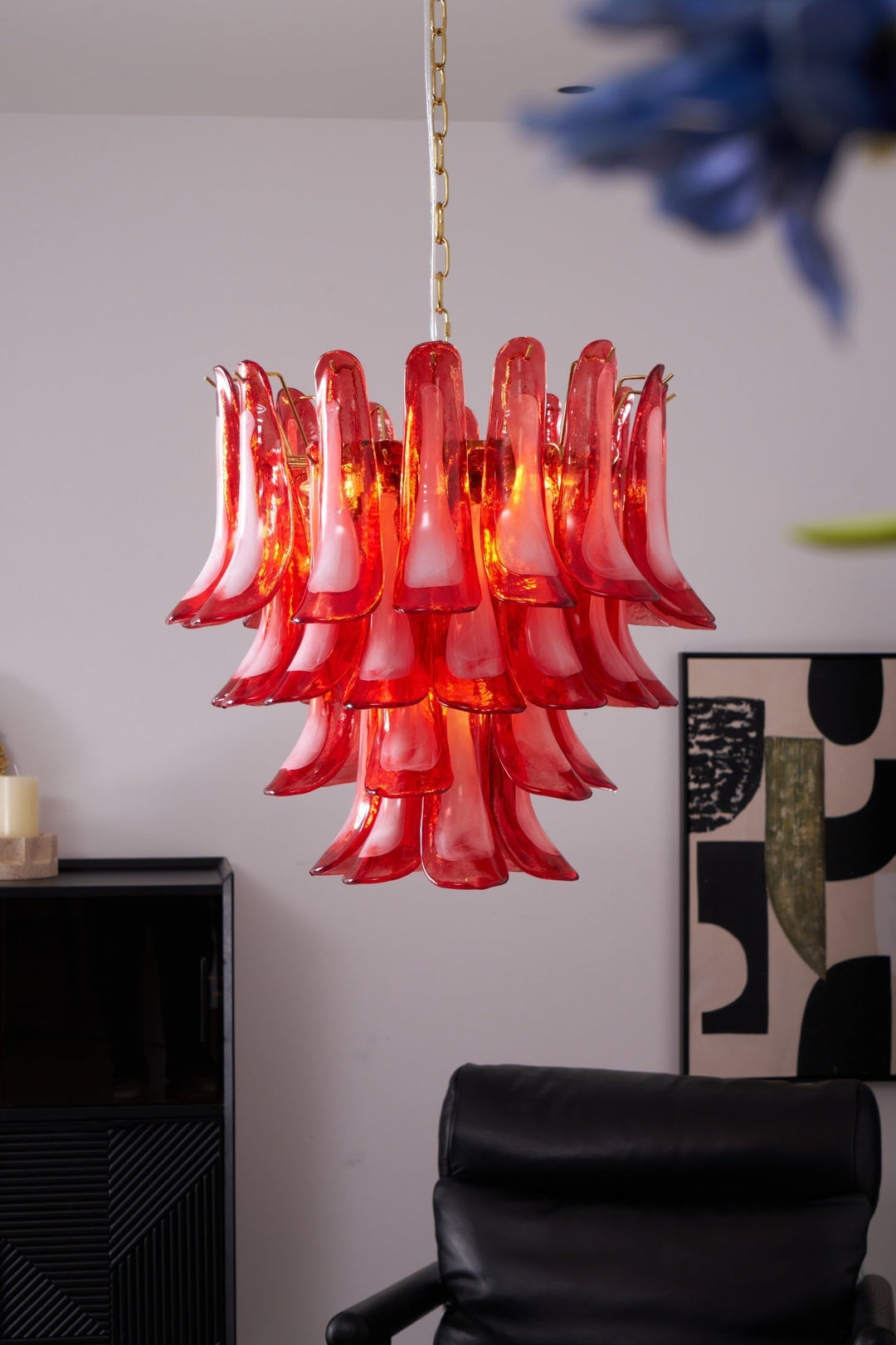 Celarine lampadario a petali Rossi in vetro Stratificato Artistico
