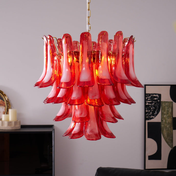 Celarine lampadario a petali Rossi in vetro Stratificato Artistico