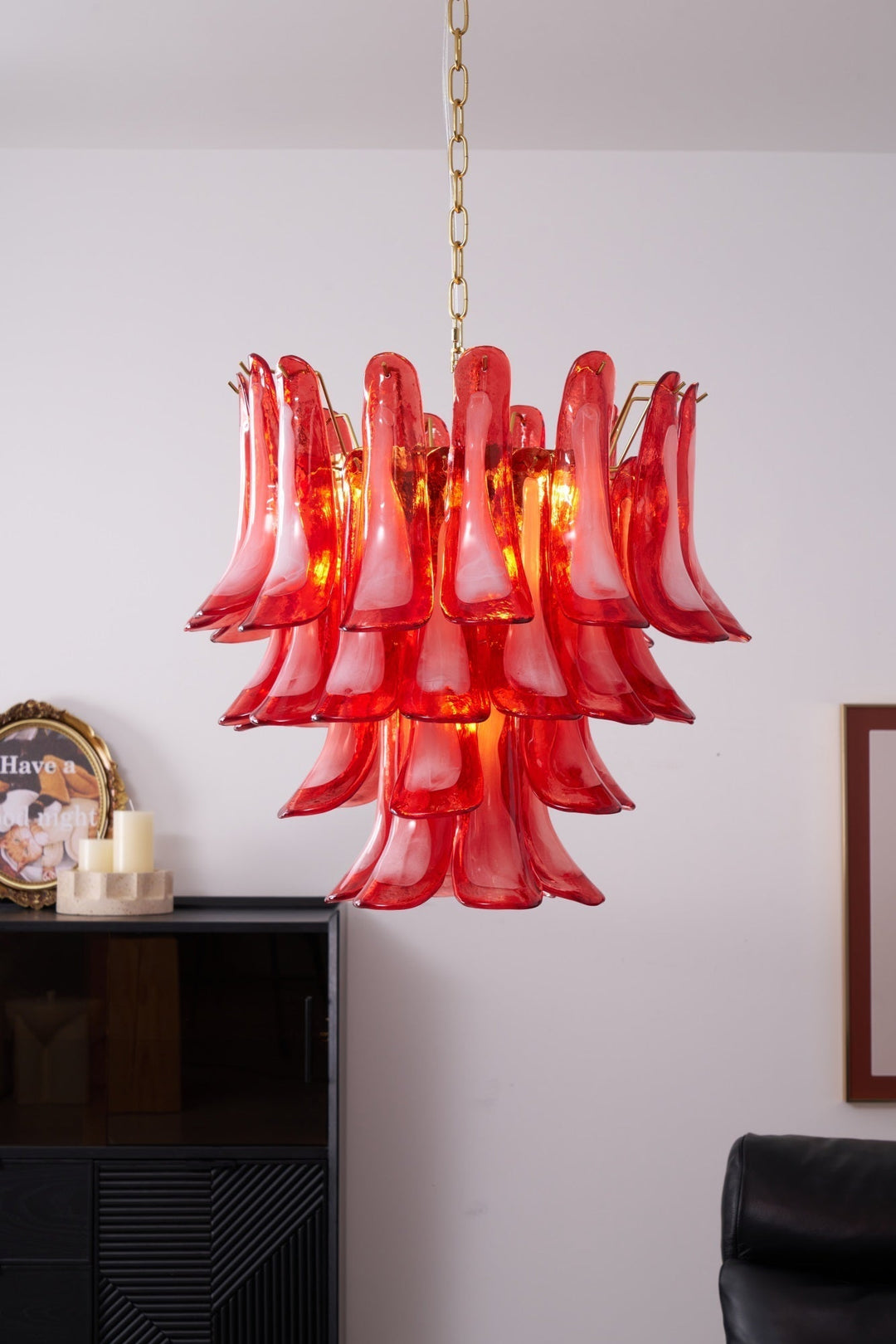 Celarine lampadario a petali Rossi in vetro Stratificato Artistico
