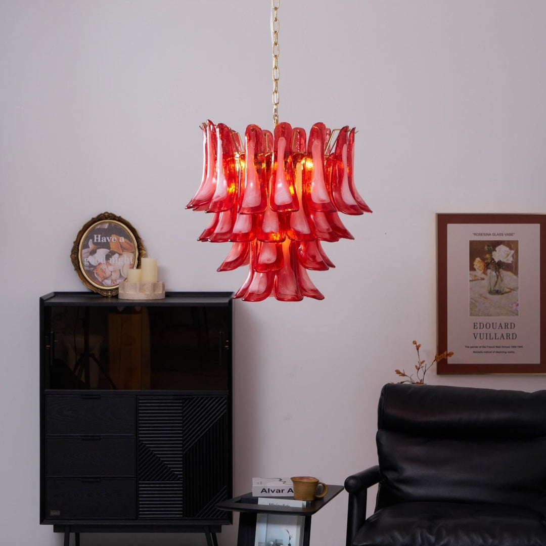Celarine lampadario a petali Rossi in vetro Stratificato Artistico