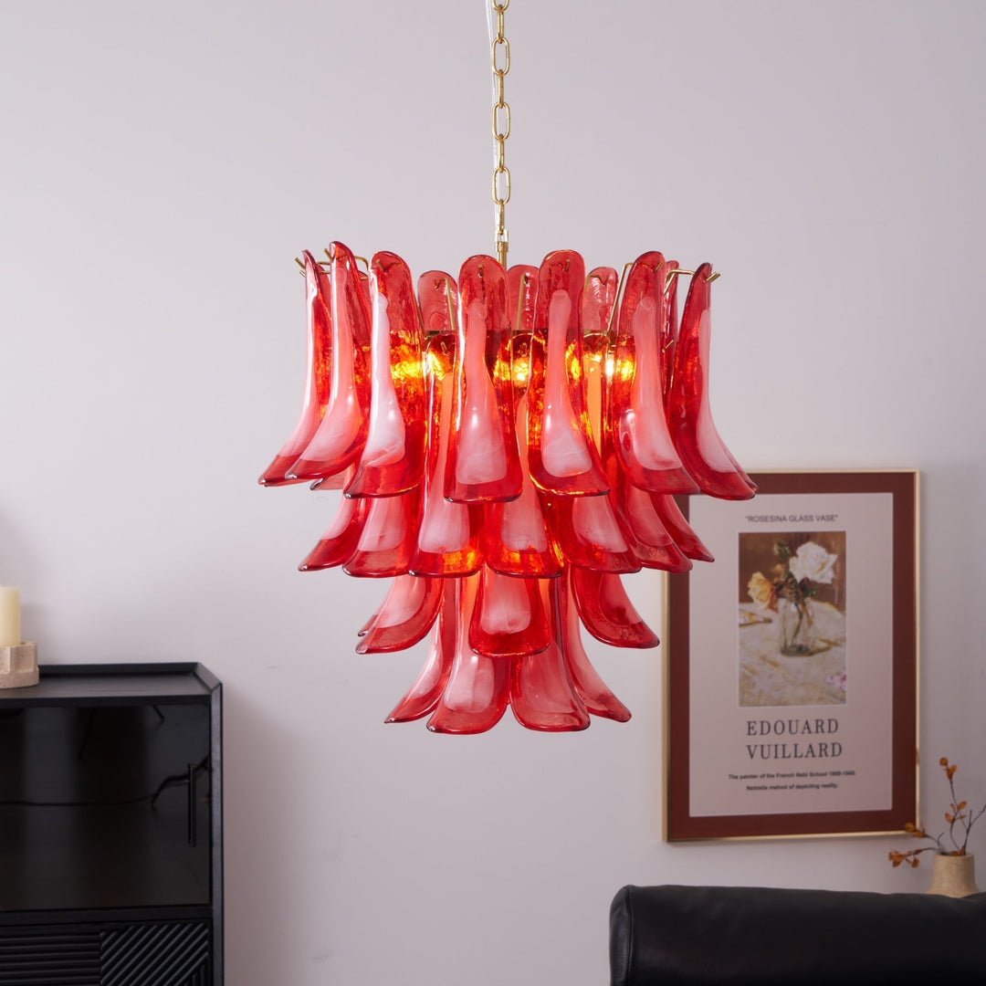 Celarine lampadario a petali Rossi in vetro Stratificato Artistico