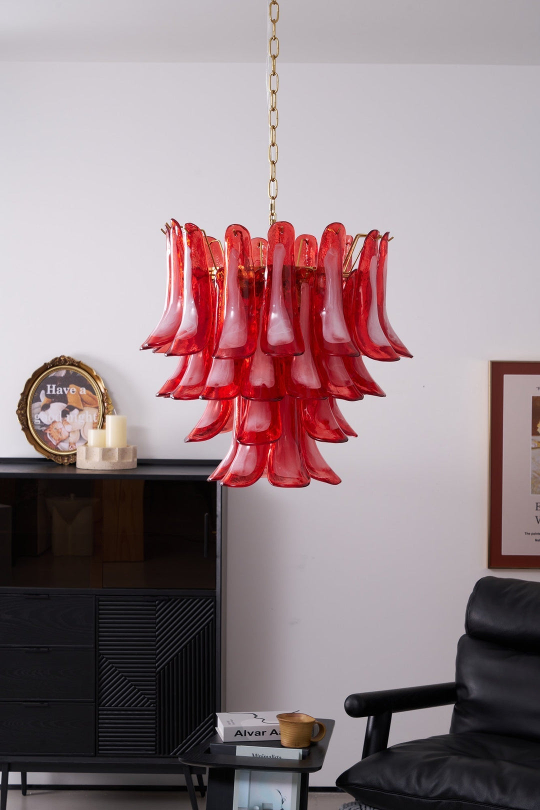 Celarine lampadario a petali Rossi in vetro Stratificato Artistico