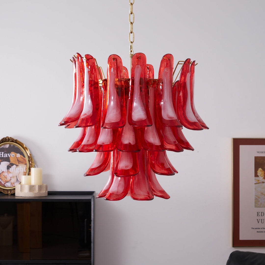 Celarine lampadario a petali Rossi in vetro Stratificato Artistico