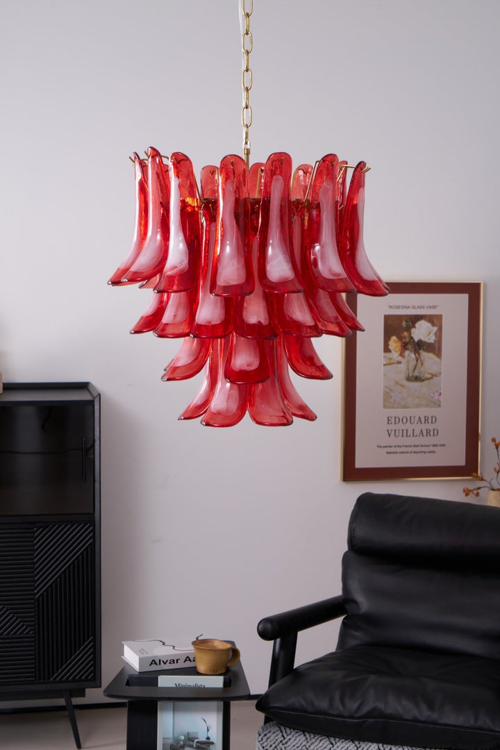 Celarine lampadario a petali Rossi in vetro Stratificato Artistico