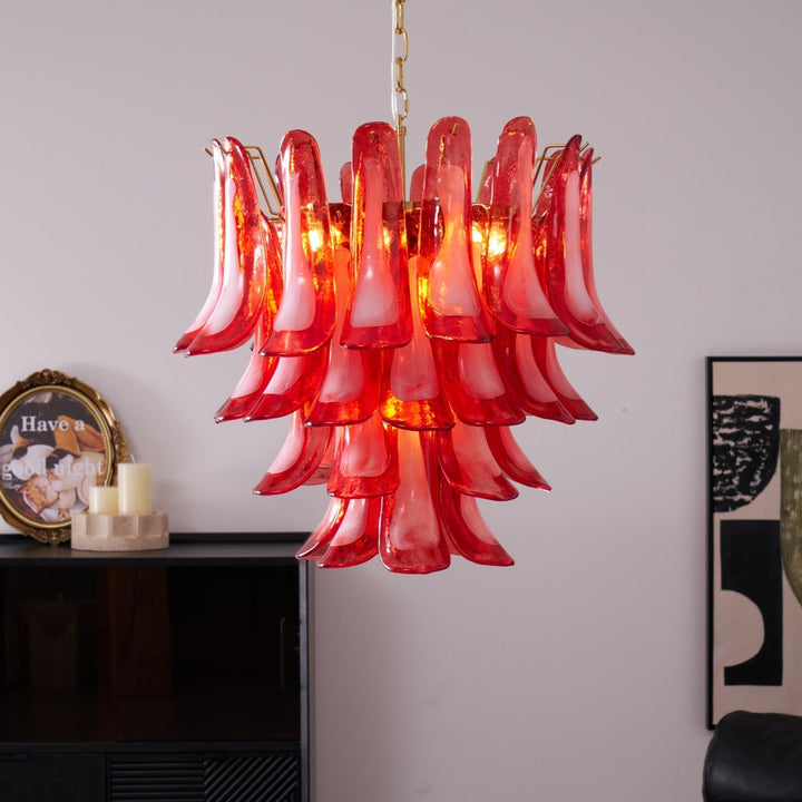 Celarine lampadario a petali Rossi in vetro Stratificato Artistico