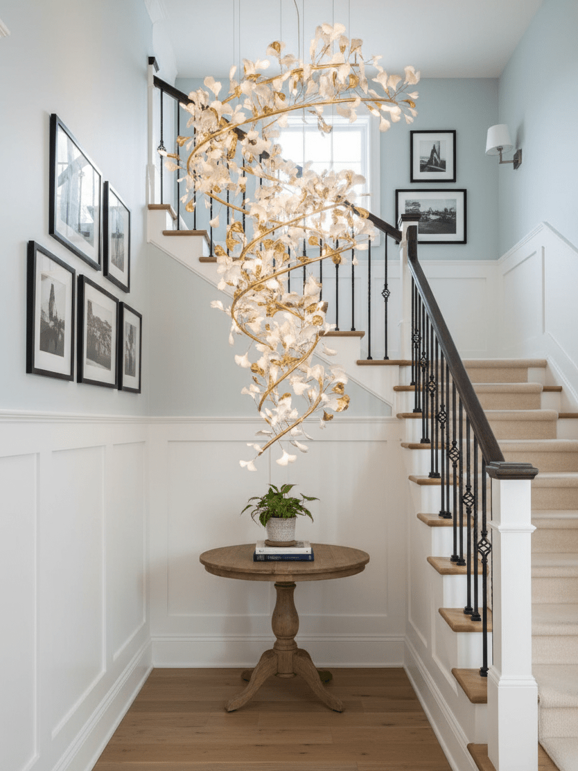 Gingko Ring lampadario Ceramica per scale lusso