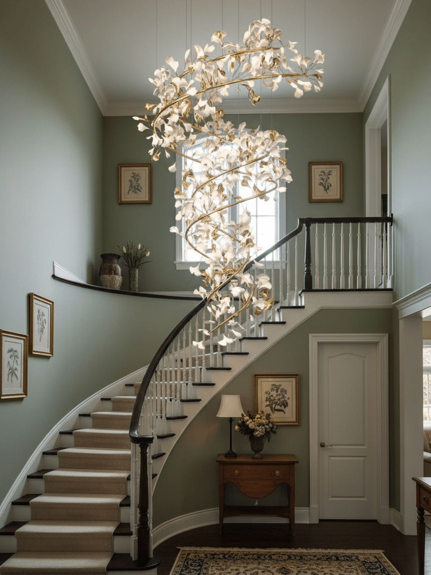 Gingko Ring lampadario Ceramica per scale lusso
