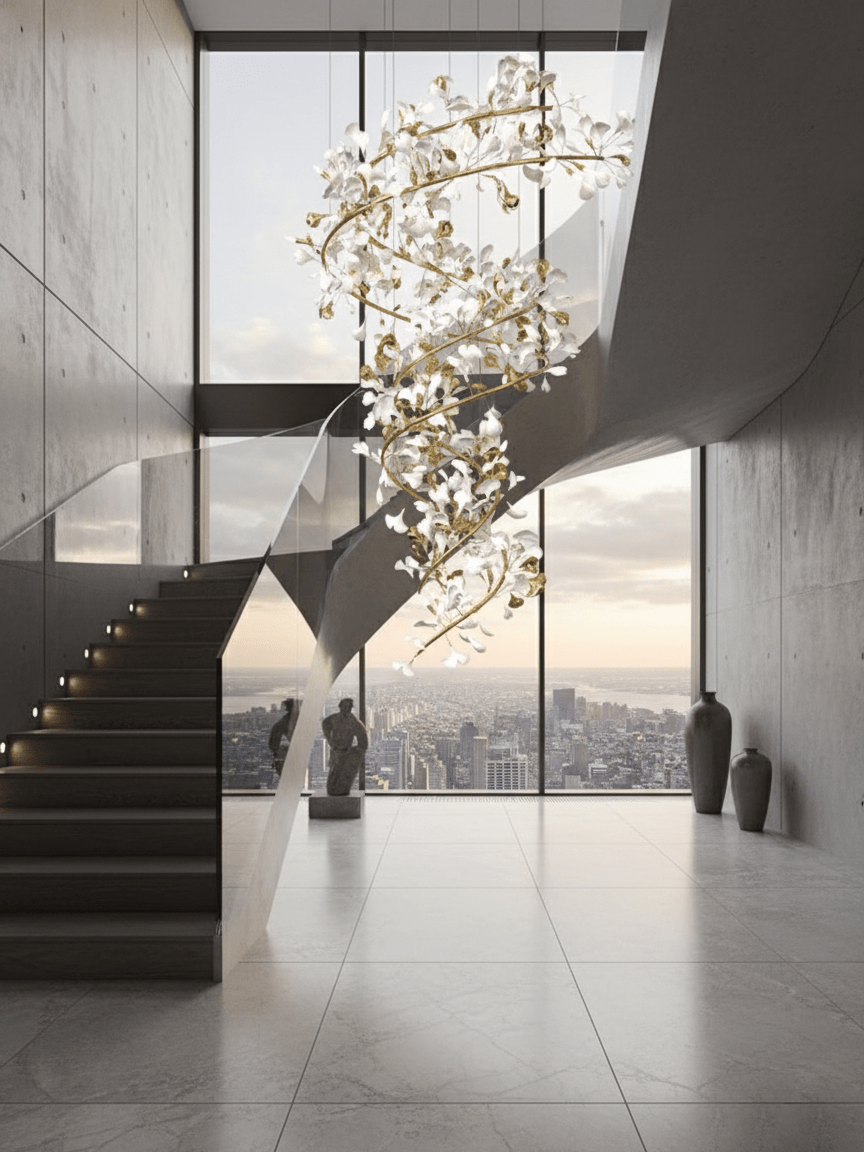 Gingko Ring lampadario Ceramica per scale lusso