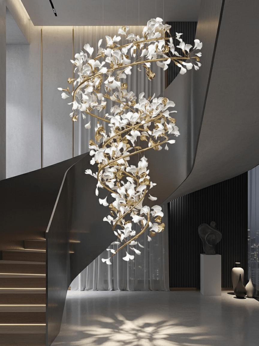 Gingko Ring lampadario Ceramica per scale lusso