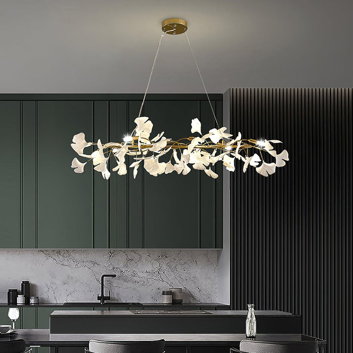Lampadario Cornice Metallica Ceramica Ginkgo Ombra Oro bianco Arte moderna in metallo