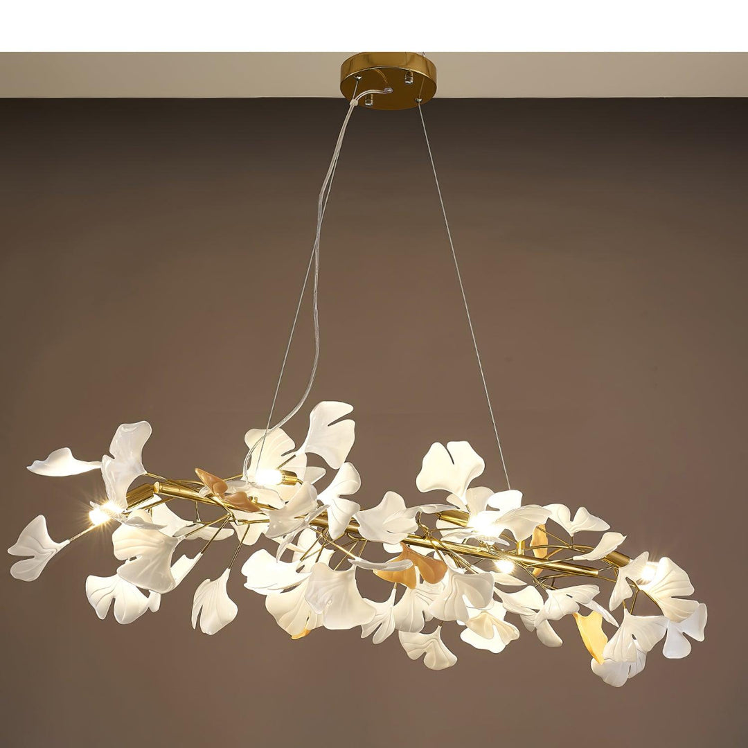 Lampadario Cornice Metallica Ceramica Ginkgo Ombra Oro bianco Arte moderna in metallo