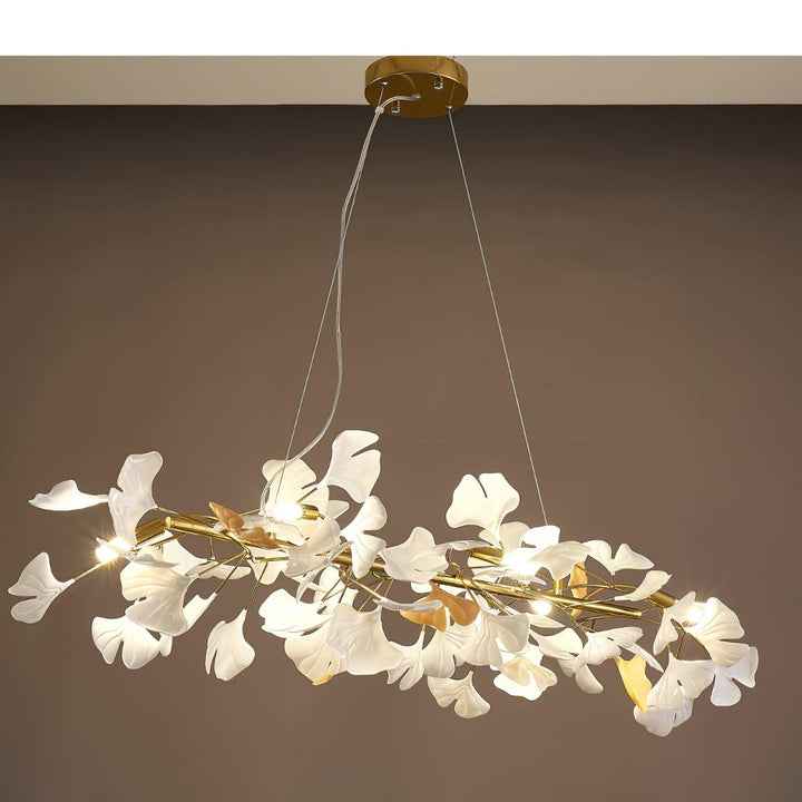Lampadario Cornice Metallica Ceramica Ginkgo Ombra Oro bianco Arte moderna in metallo