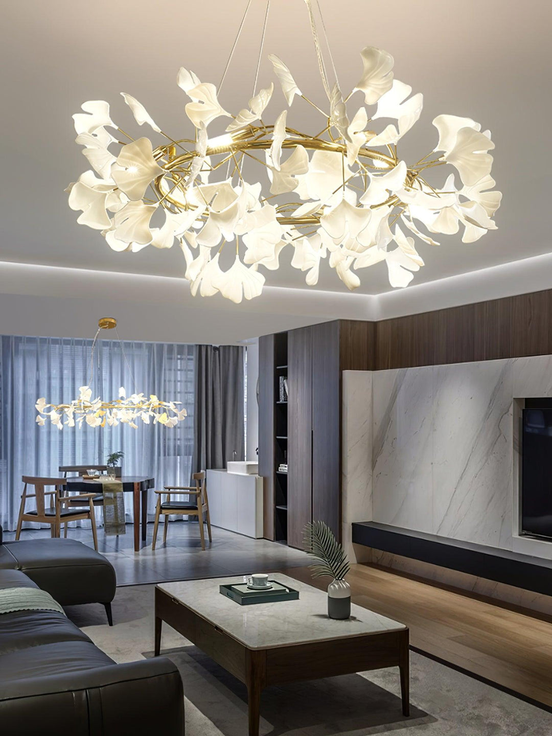 Lampadario Cornice Metallica Ceramica Ginkgo Ombra Oro bianco Arte moderna in metallo