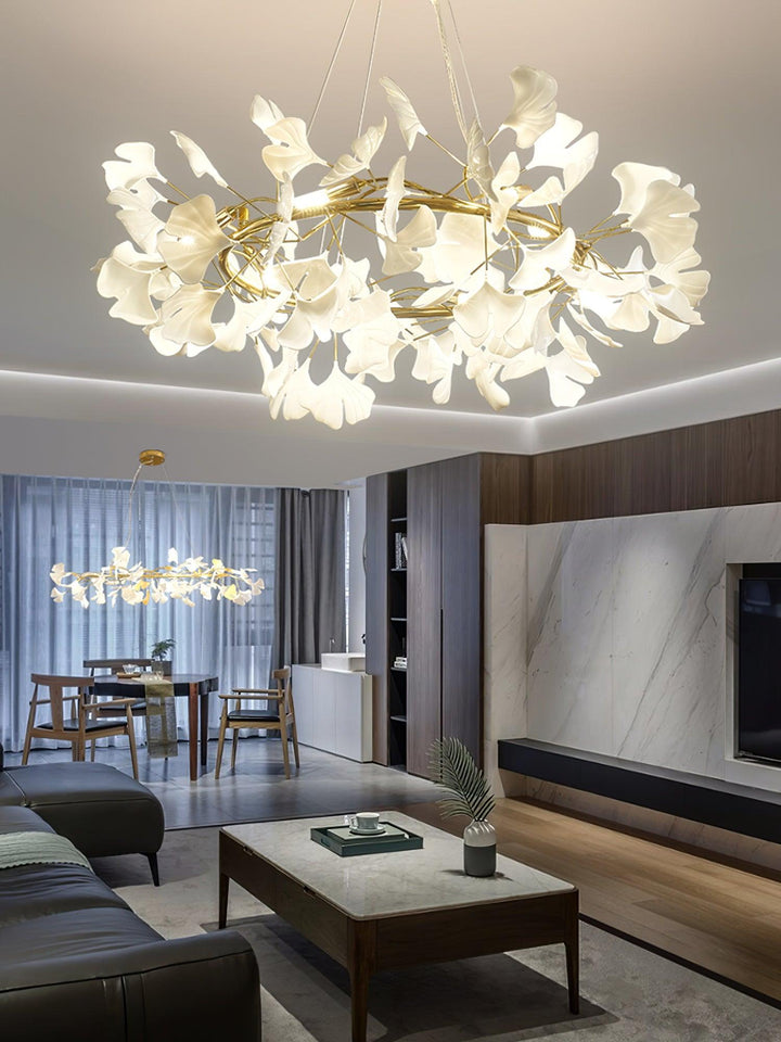 Lampadario Cornice Metallica Ceramica Ginkgo Ombra Oro bianco Arte moderna in metallo