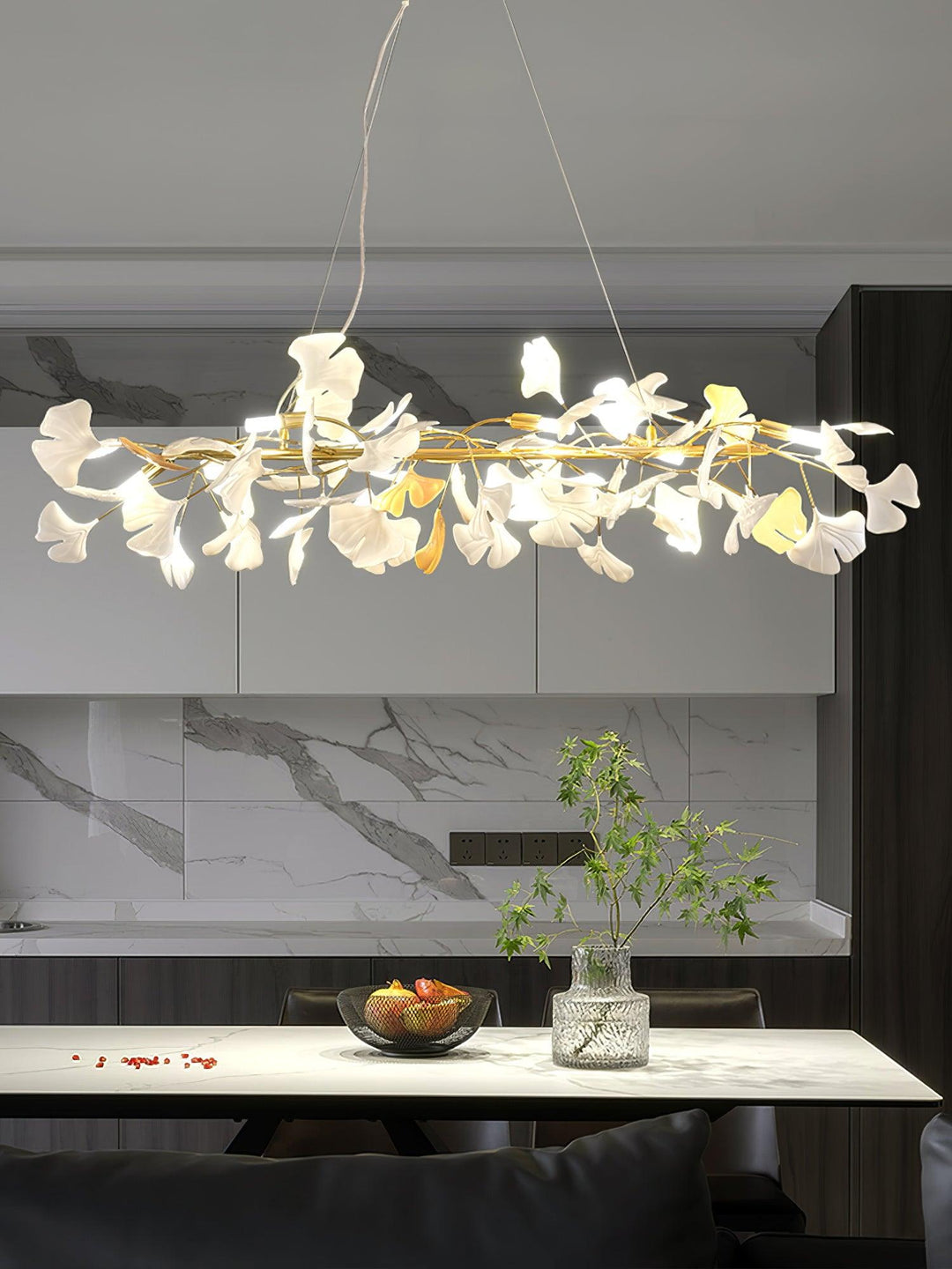 Lampadario Cornice Metallica Ceramica Ginkgo Ombra Oro bianco Arte moderna in metallo