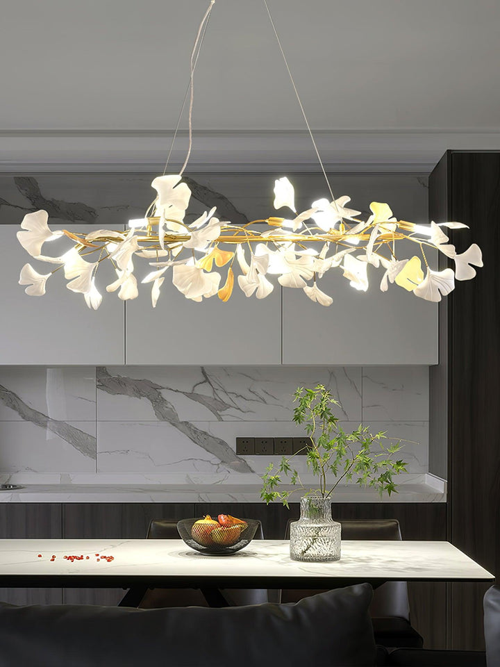 Lampadario Cornice Metallica Ceramica Ginkgo Ombra Oro bianco Arte moderna in metallo
