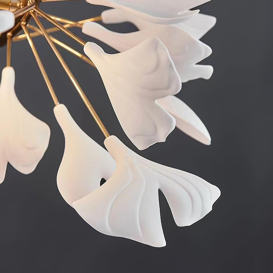 Lampadario Cornice Metallica Ceramica Ginkgo Ombra Oro bianco Arte moderna in metallo
