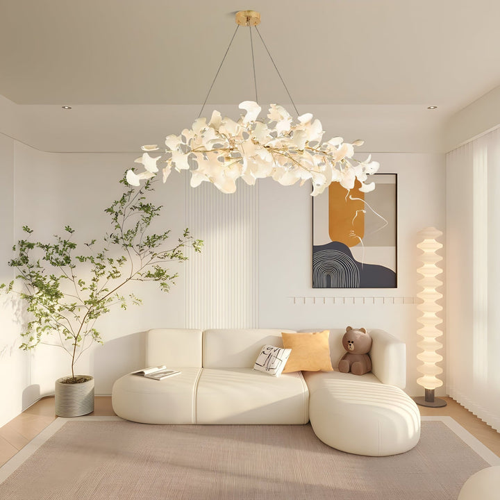 Olivia Lampadario Gingko Stile Art Déco con Foglie Inclinate Verso il Basso