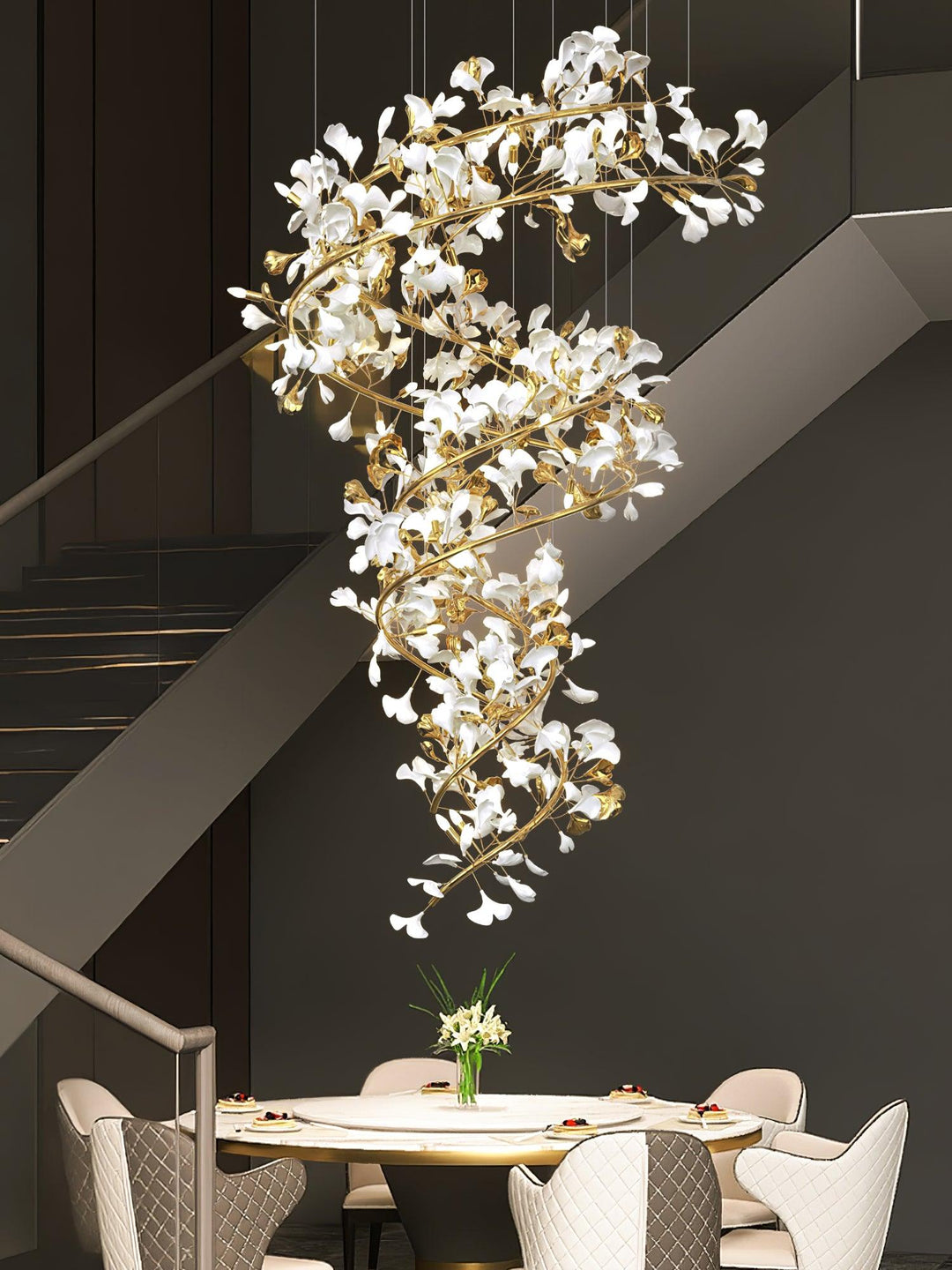 Gingko Ring lampadario Ceramica per scale lusso