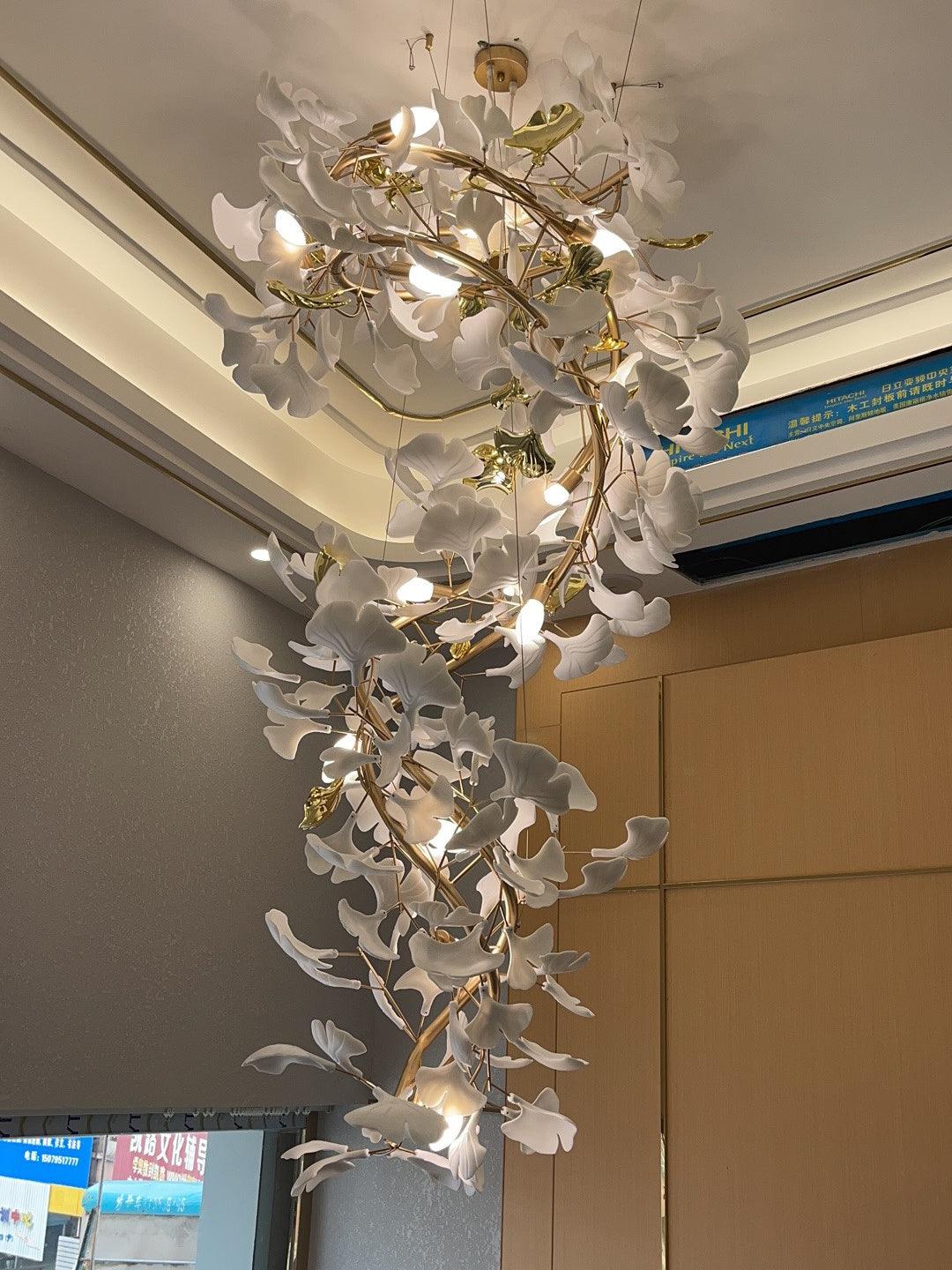 Gingko Ring lampadario Ceramica per scale lusso