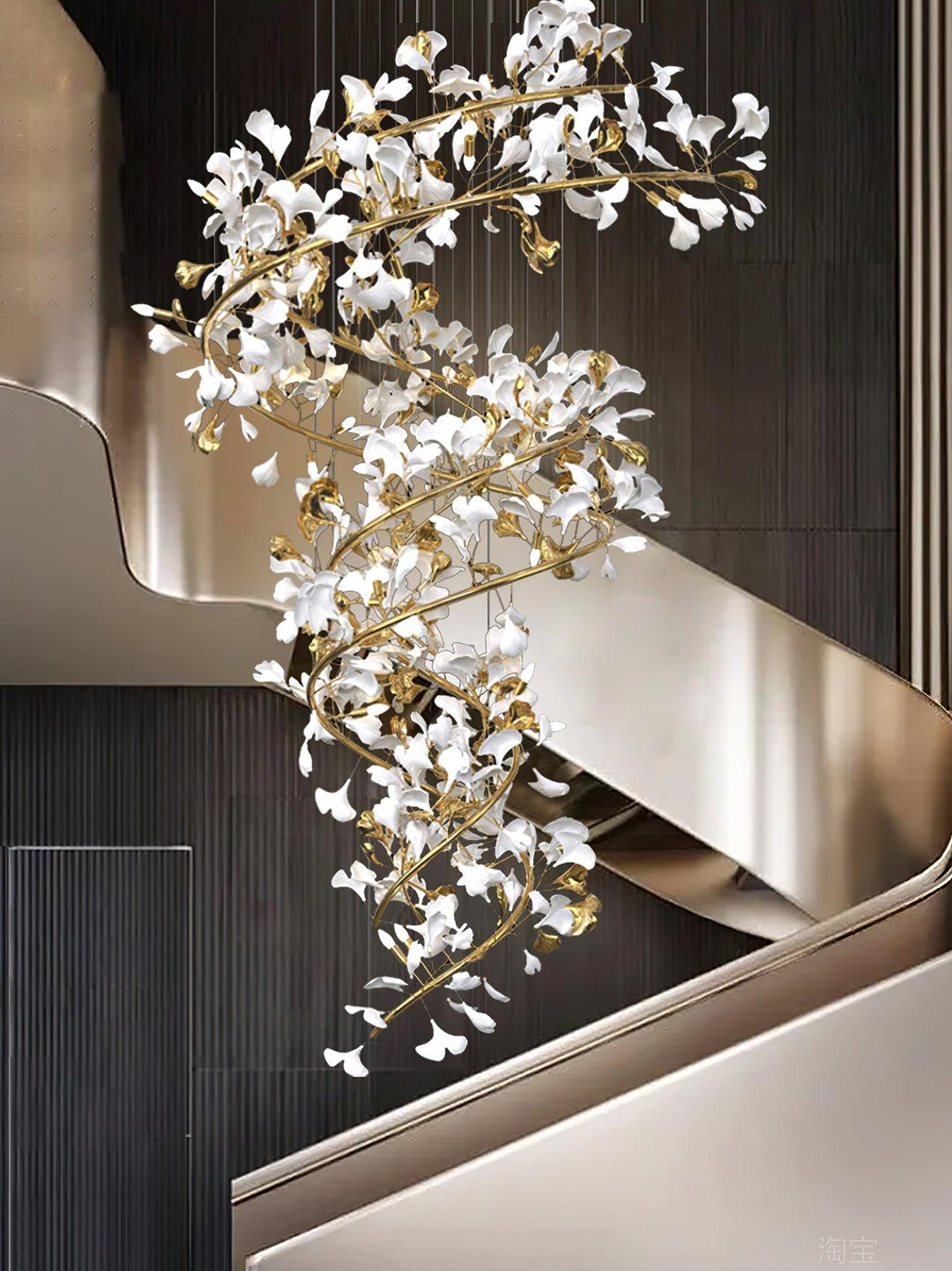 Gingko Ring lampadario Ceramica per scale lusso